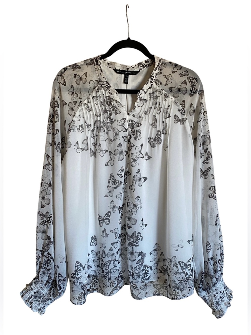 Women’s WHITE HOUSE BLACK MARKET Butterfly Chiffon Blouse Top Size XL